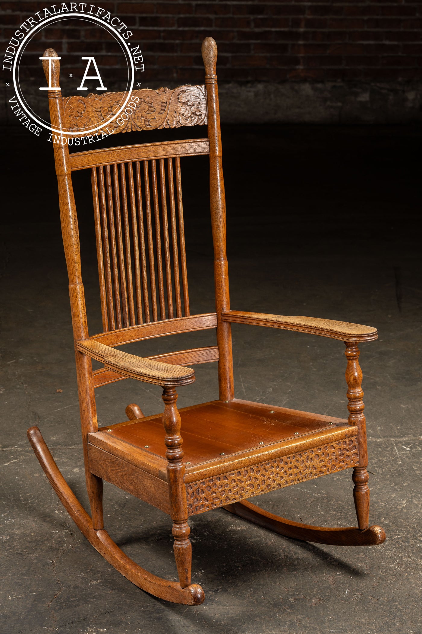 Antique Wooden Rocking Chair With Red Cushion