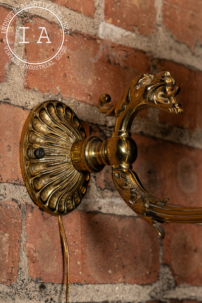 Victorian Revival Figural Brass Wall Sconce with Dragon Motif
