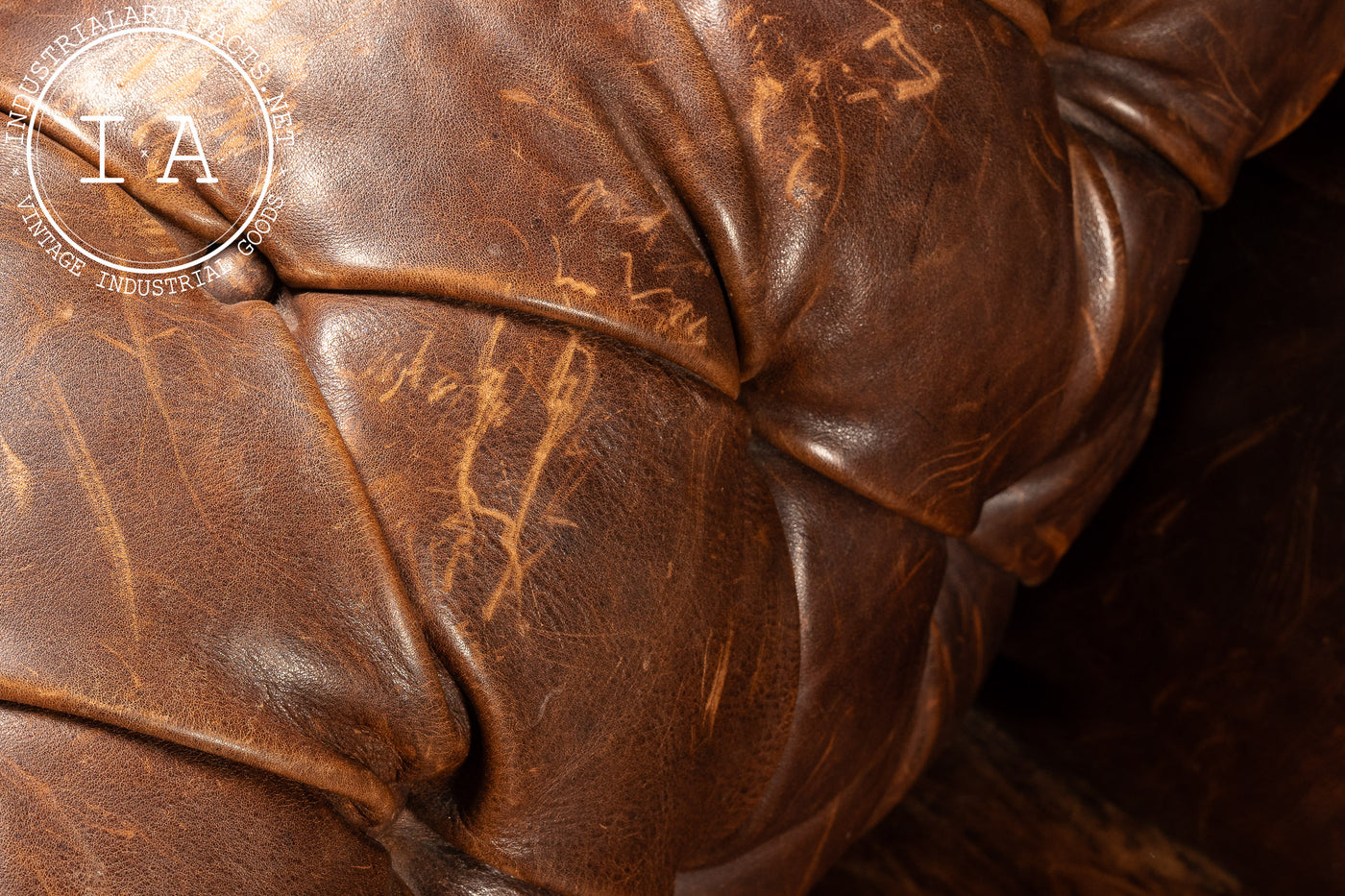 Vintage Double-Sided Leather Chesterfield Sofa in Caramel