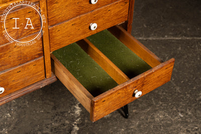 Vintage Quarter-Sawn Oak Six Drawer Cabinet on Hairpin Legs