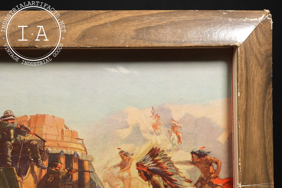 Vintage "Attack on the Overland Stage" Self-Framed Budweiser Advertising Print