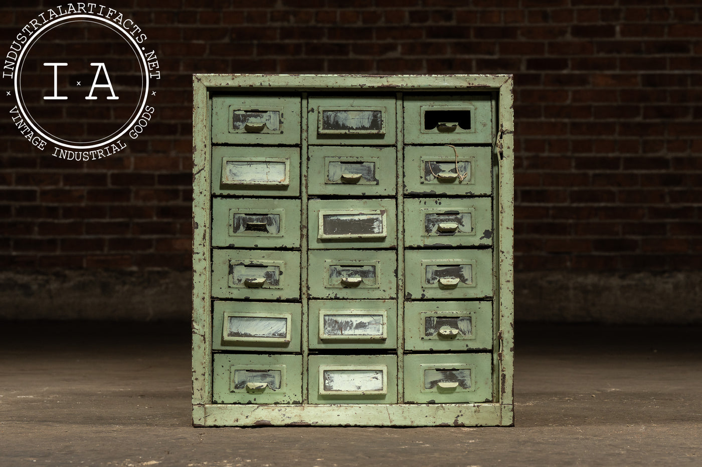 Vintage Industrial Chippy Steel Cabinet in Mint Green