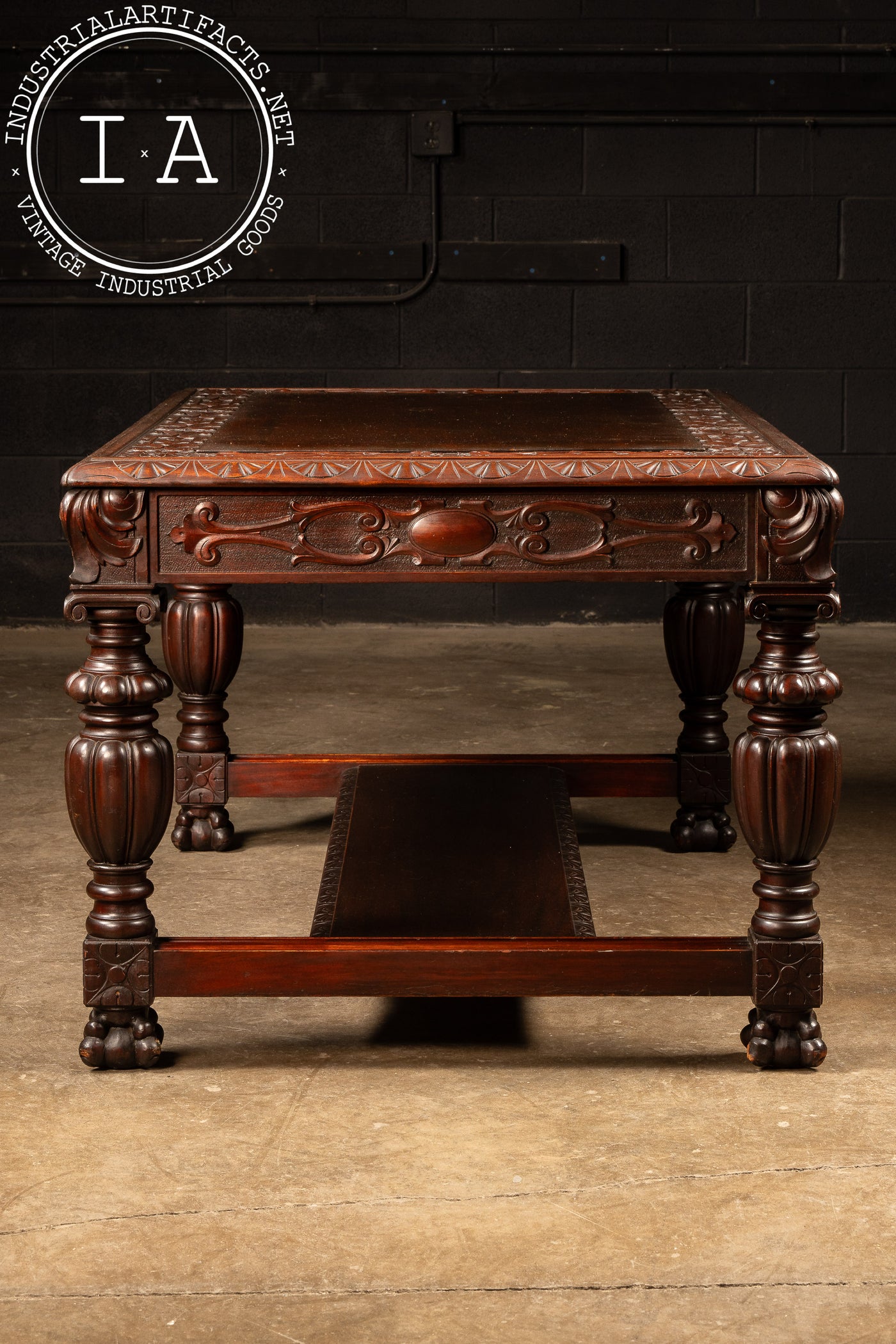 Early 20th Century Carved Mahogany Library Table