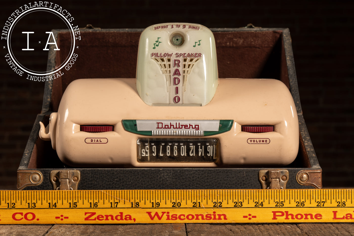 c. 1950 Salesman Sample Dahlberg Coin-Op Pillow Radio in Case