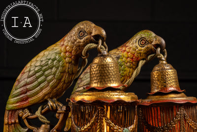 Pair of Antique Art Deco Cold-Painted Brass Parrot Lamps