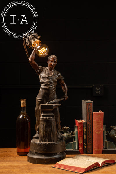 Art Nouveau Blacksmith Spelter Lamp