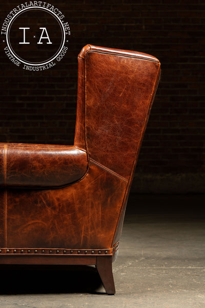 Pair of Wingback Leather Armchairs in Burnt Orange