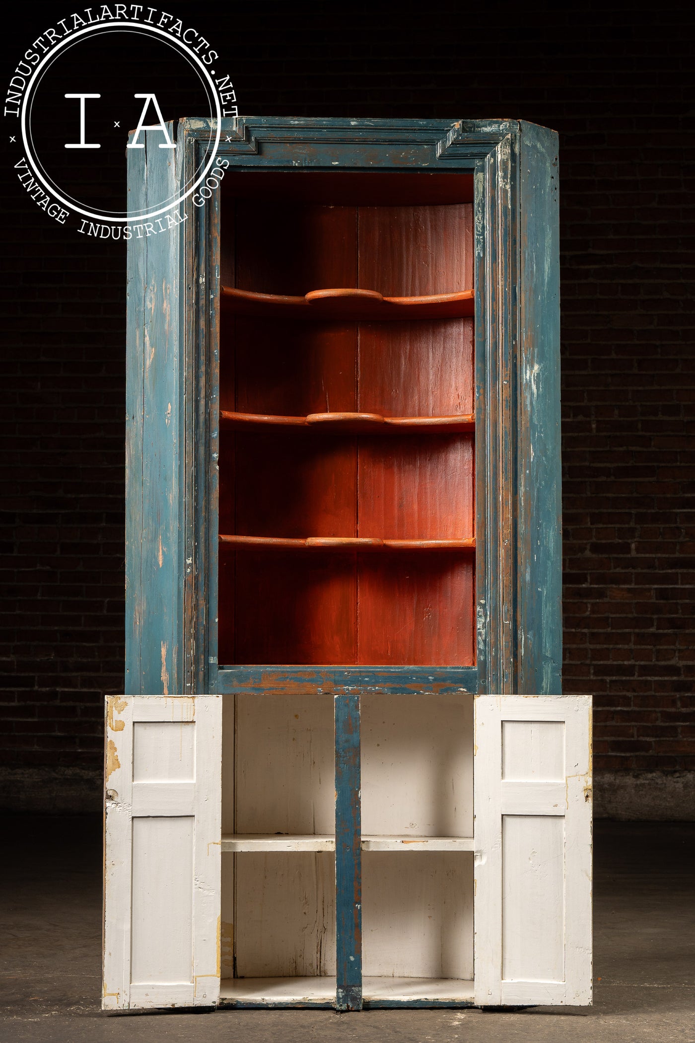 Primitive Chippy Corner Cupboard in Blue