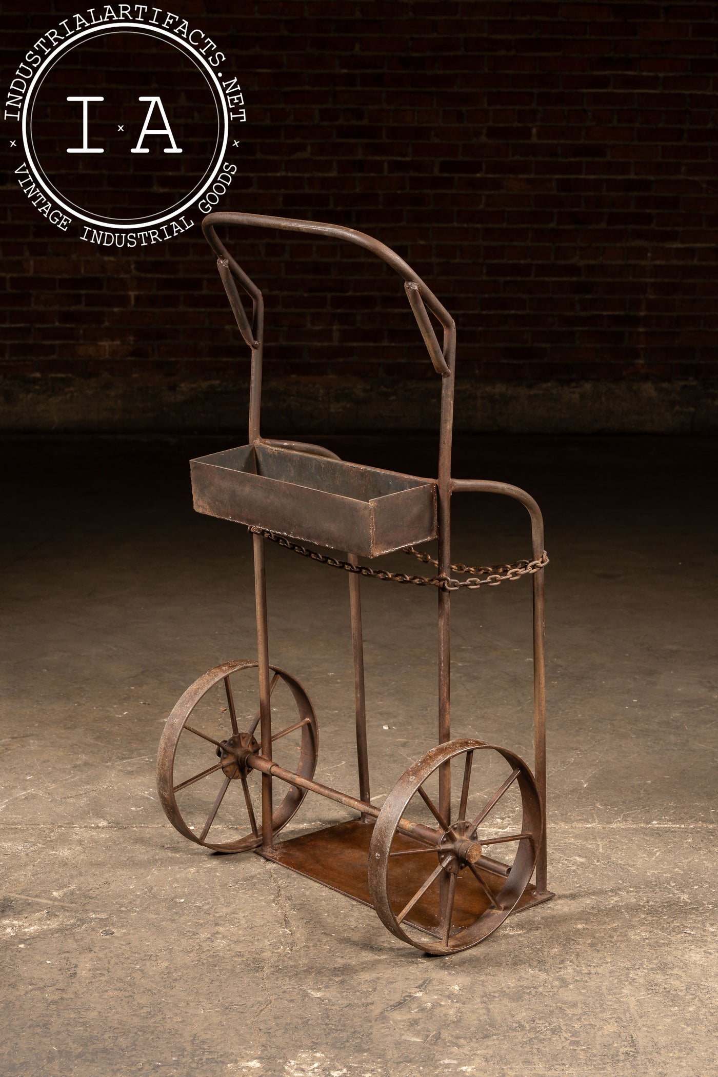 Antique Industrial Cylinder Cart with Chain Retainer