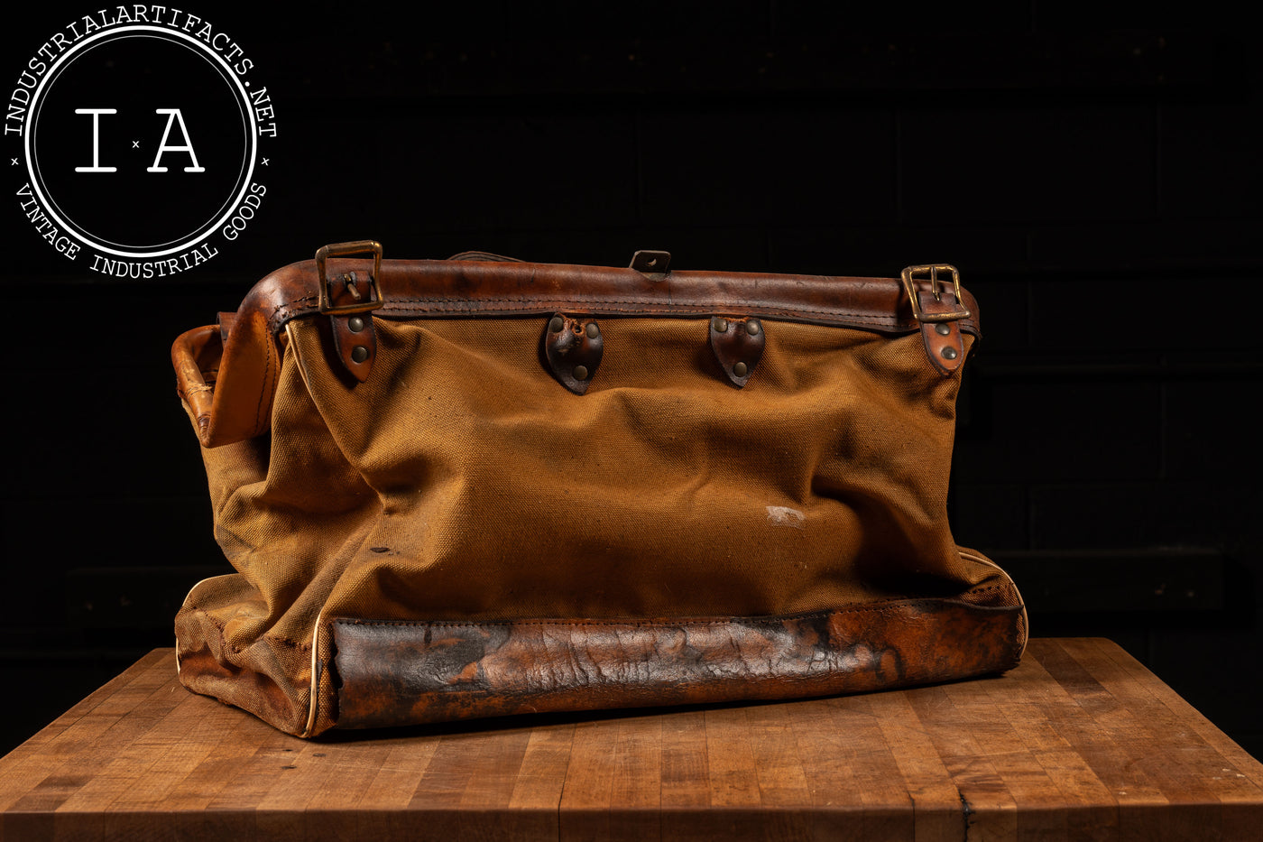 Antique Canvas and Leather Travel Bag