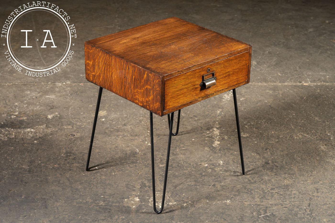 Antique Quartersawn Oak Side Table with Drawer by Y & E