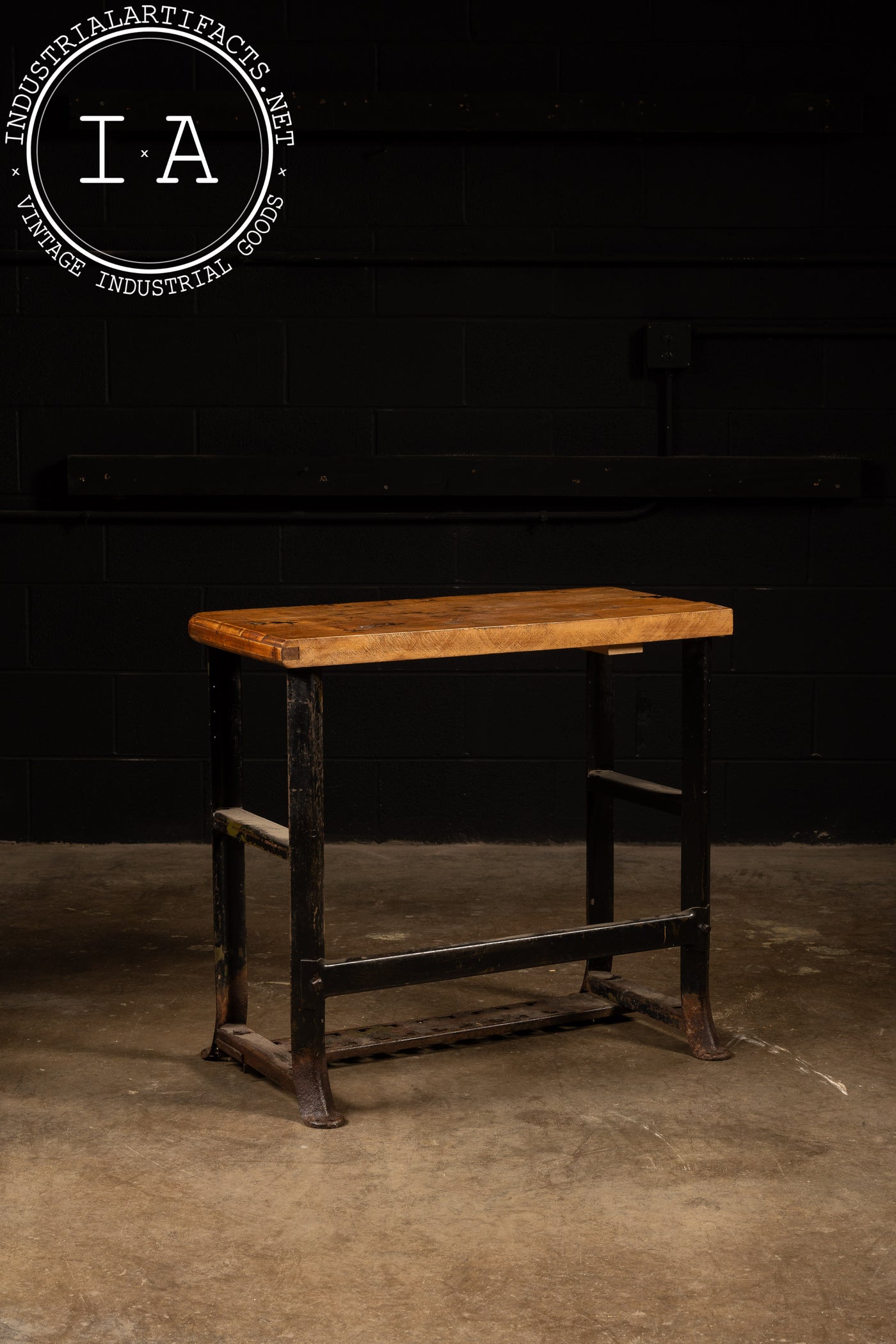 Vintage Industrial Butcher Block Table with Cast Iron Legs