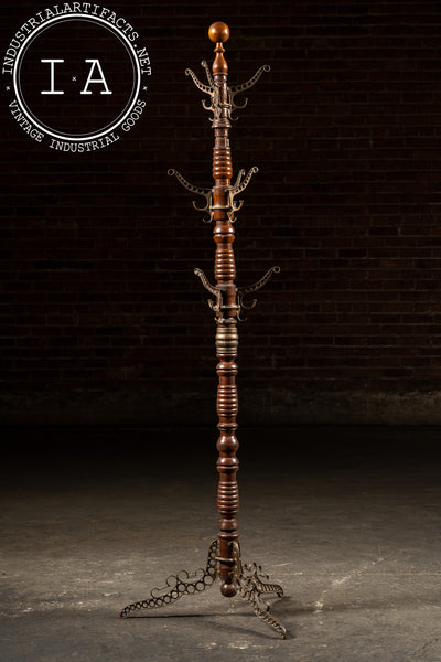 Late 19th Century Turned Oak and Cast Iron Coat Tree by Udell Works
