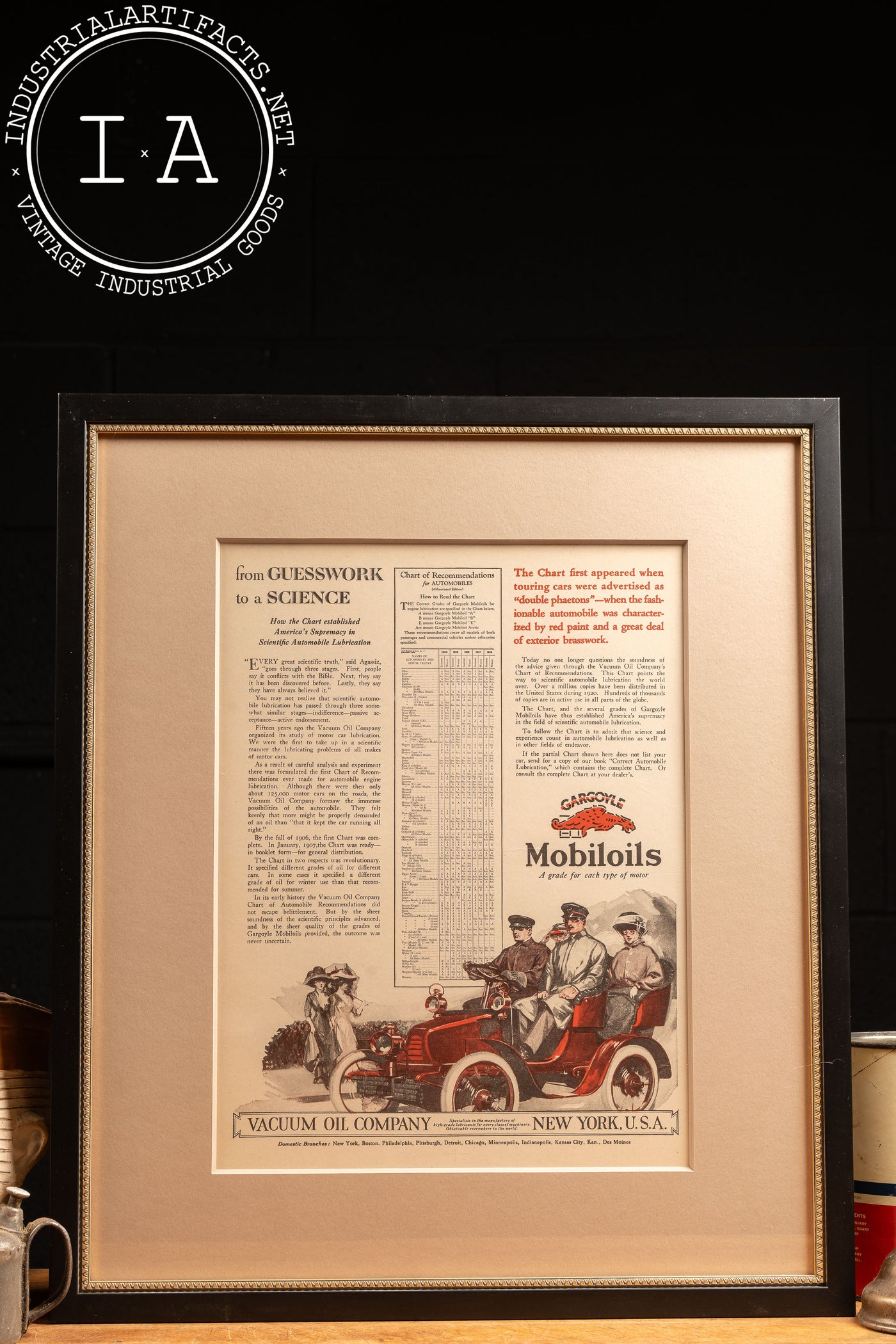 c. 1920 Framed Vacuum Oil Gargoyle Lithographic Ad