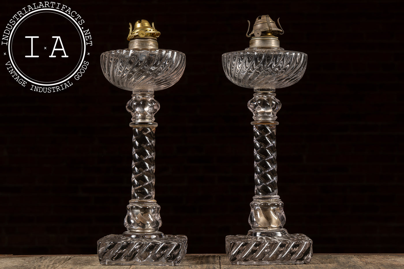 Pair of 19th Century Rope Twist Crystal Oil Lamps by Baccarat
