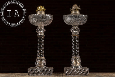 Pair of 19th Century Rope Twist Crystal Oil Lamps by Baccarat