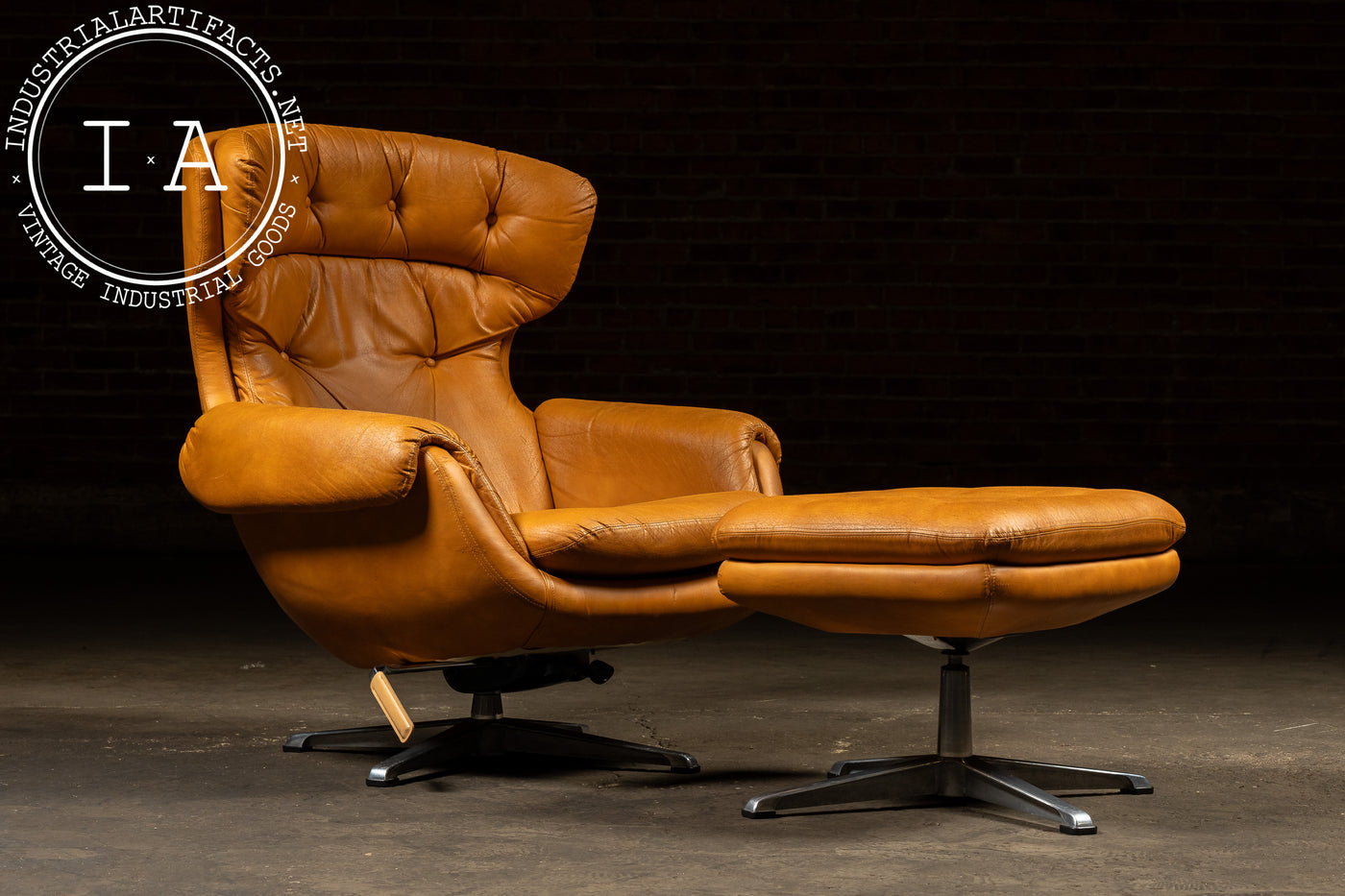 Modernist Scandinavian Armchair with Ottoman by Overman in Orange