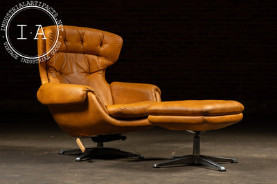 Modernist Scandinavian Armchair with Ottoman by Overman in Orange