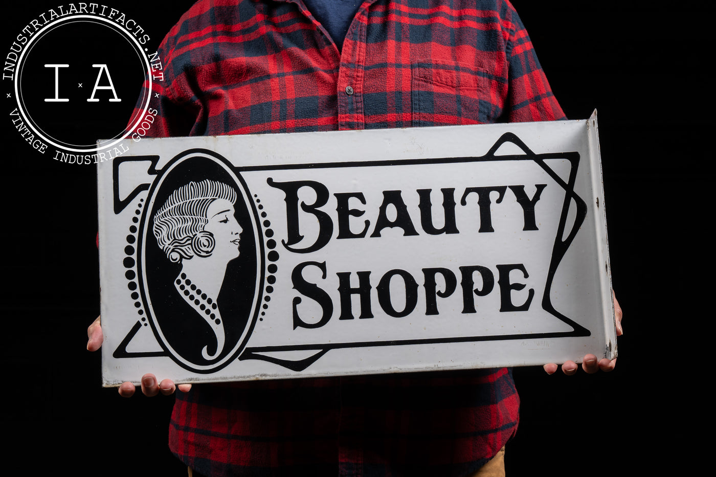 Antique Double-Sided Porcelain Beauty Shoppe Sign