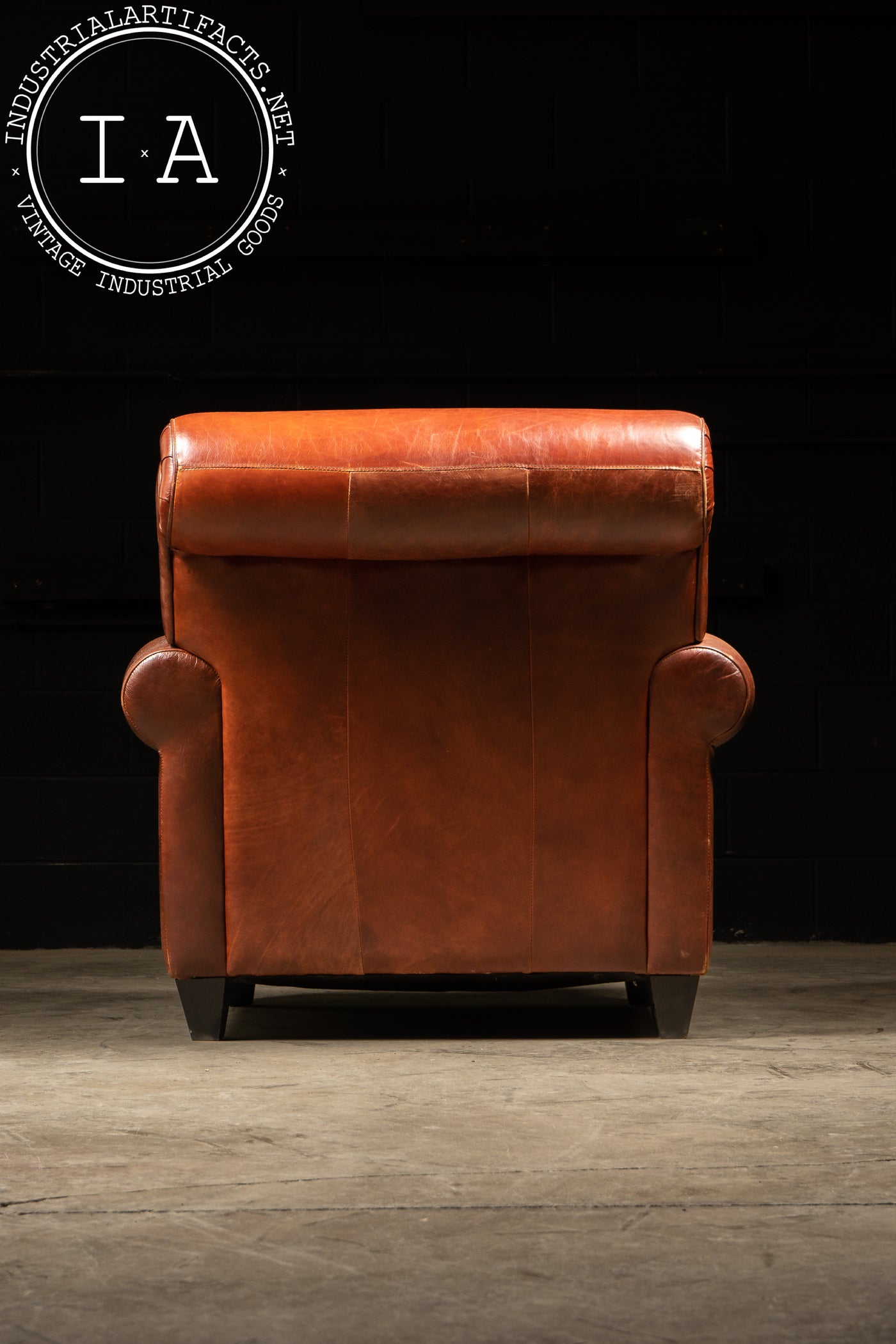 Contemporary Leather Club Chair in Burnt Orange