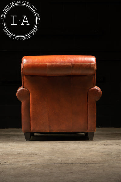 Contemporary Leather Club Chair in Burnt Orange
