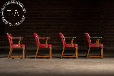 Set Of Four Tufted Leather Bankers Chairs in Red