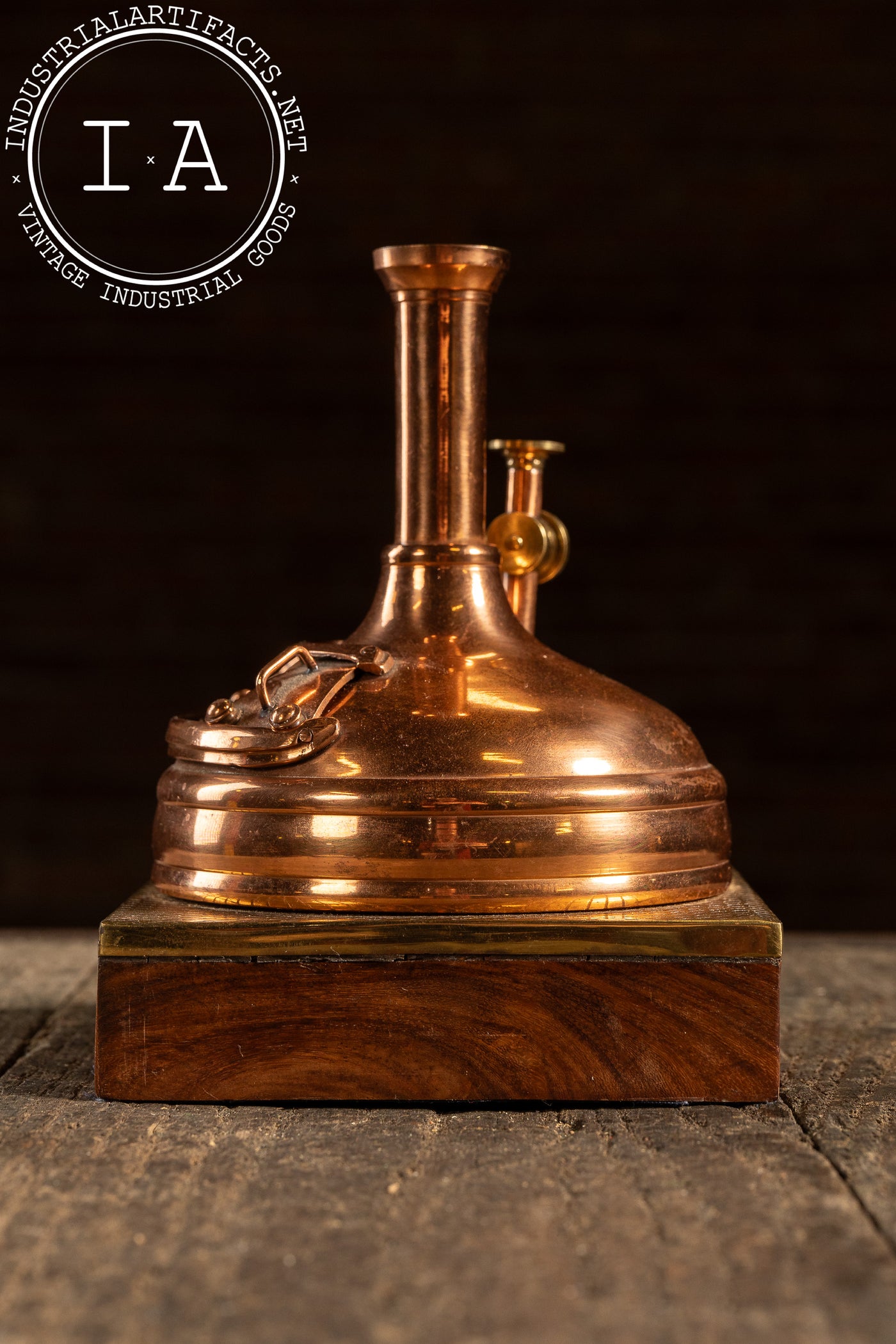 Miniature Copper Brewing Kettle Model on Wood Base