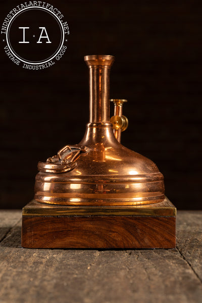 Miniature Copper Brewing Kettle Model on Wood Base