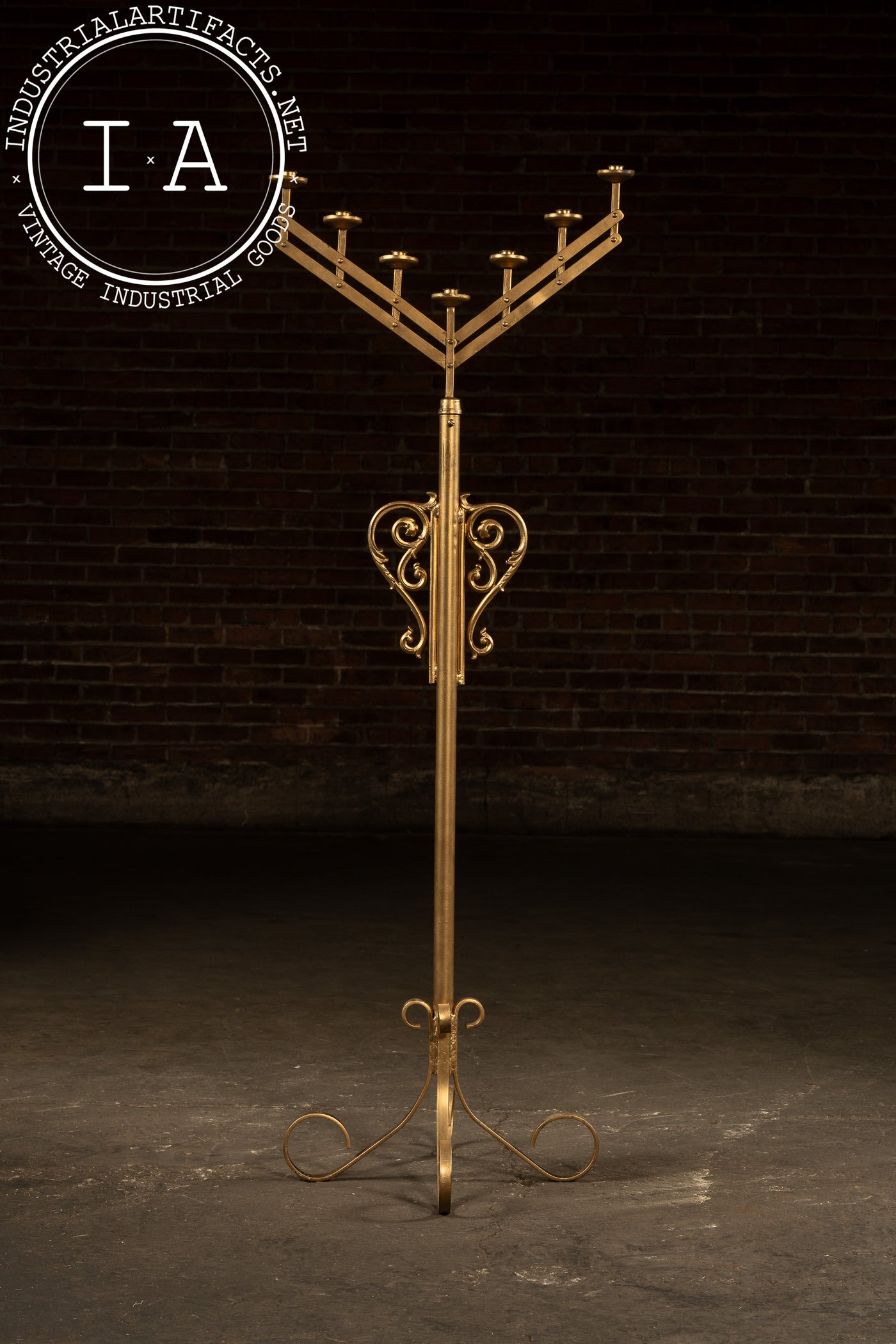Vintage Gold-Painted Adjustable Floor Candelabra