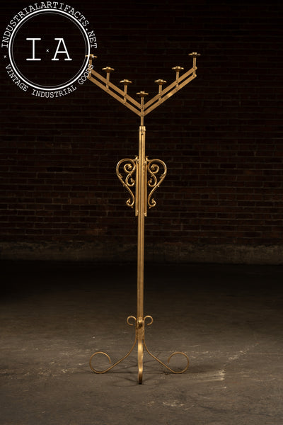 Vintage Gold-Painted Adjustable Floor Candelabra