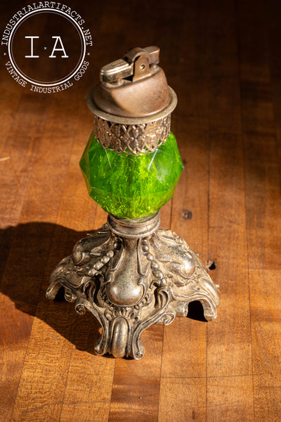 Hollywood Regency-Inspired Brass and Green Crystal Table Lighter