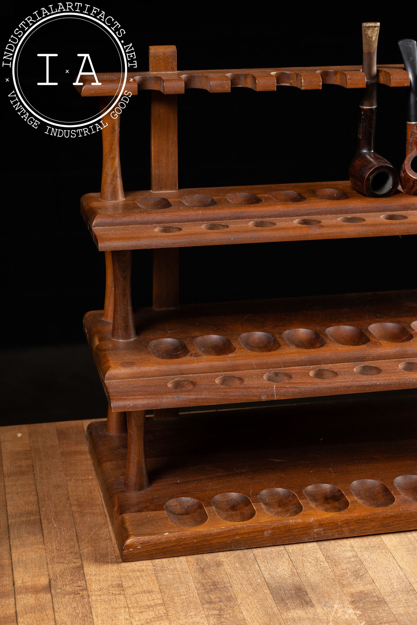 Antique Wall-Mounted Oak Pipe Rack