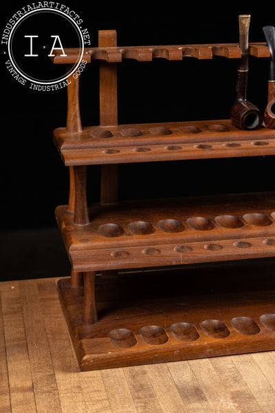 Antique Wall-Mounted Oak Pipe Rack