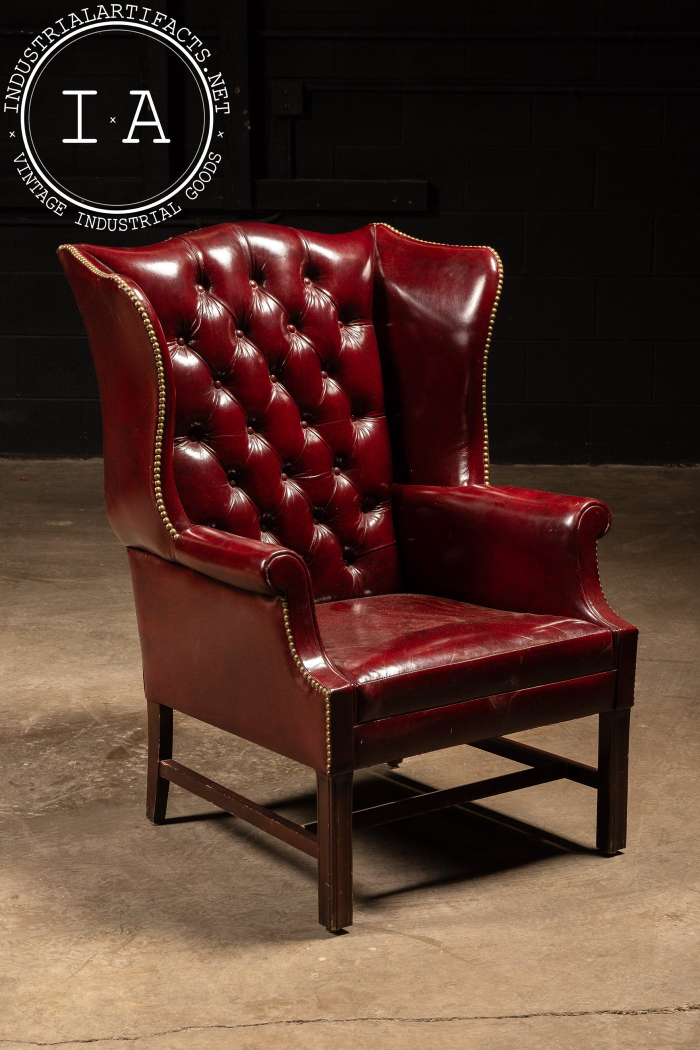 Vintage Tufted Leather Chesterfield Armchair in Red