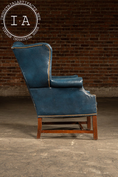 Vintage Tufted Leather Chesterfield Wingback Armchair in Blue