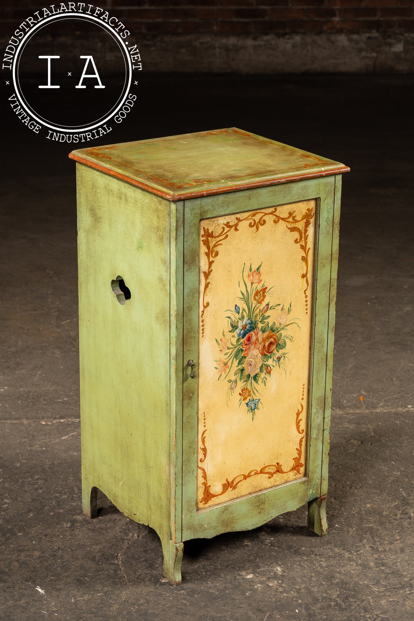 Mid-Century Hand-Painted Alpine Cabinet with Floral Panel