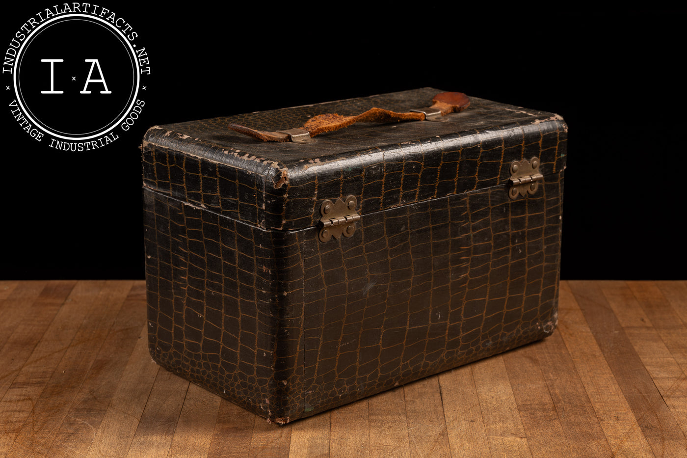 Crocodile Embossed Leather Vanity or Train Case