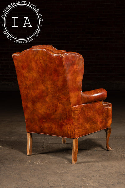 Tufted Leather Wingback Armchair in Burnt Amber