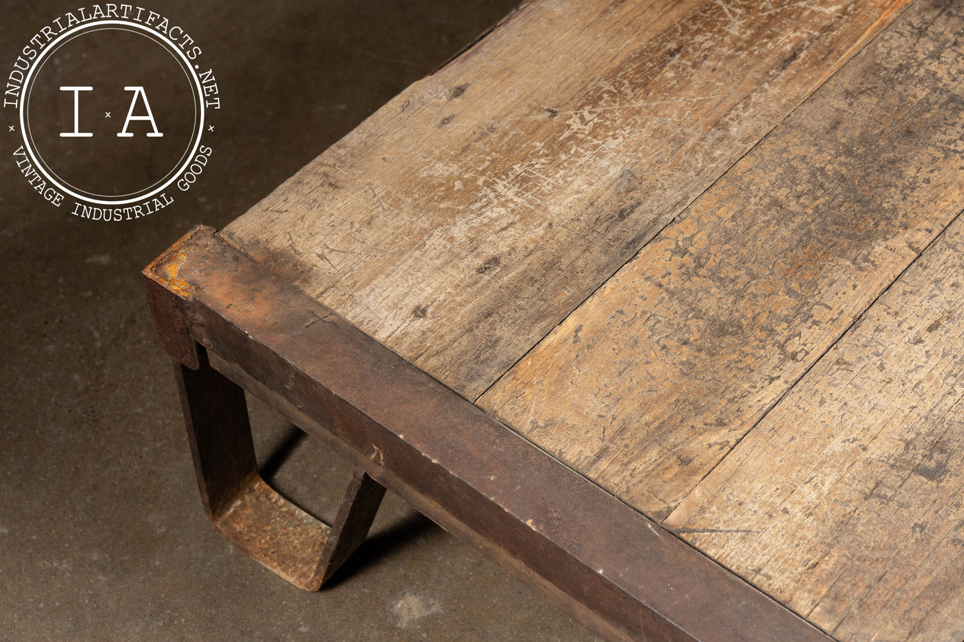 Antique Industrial Wood and Cast Iron Pallet Coffee Table