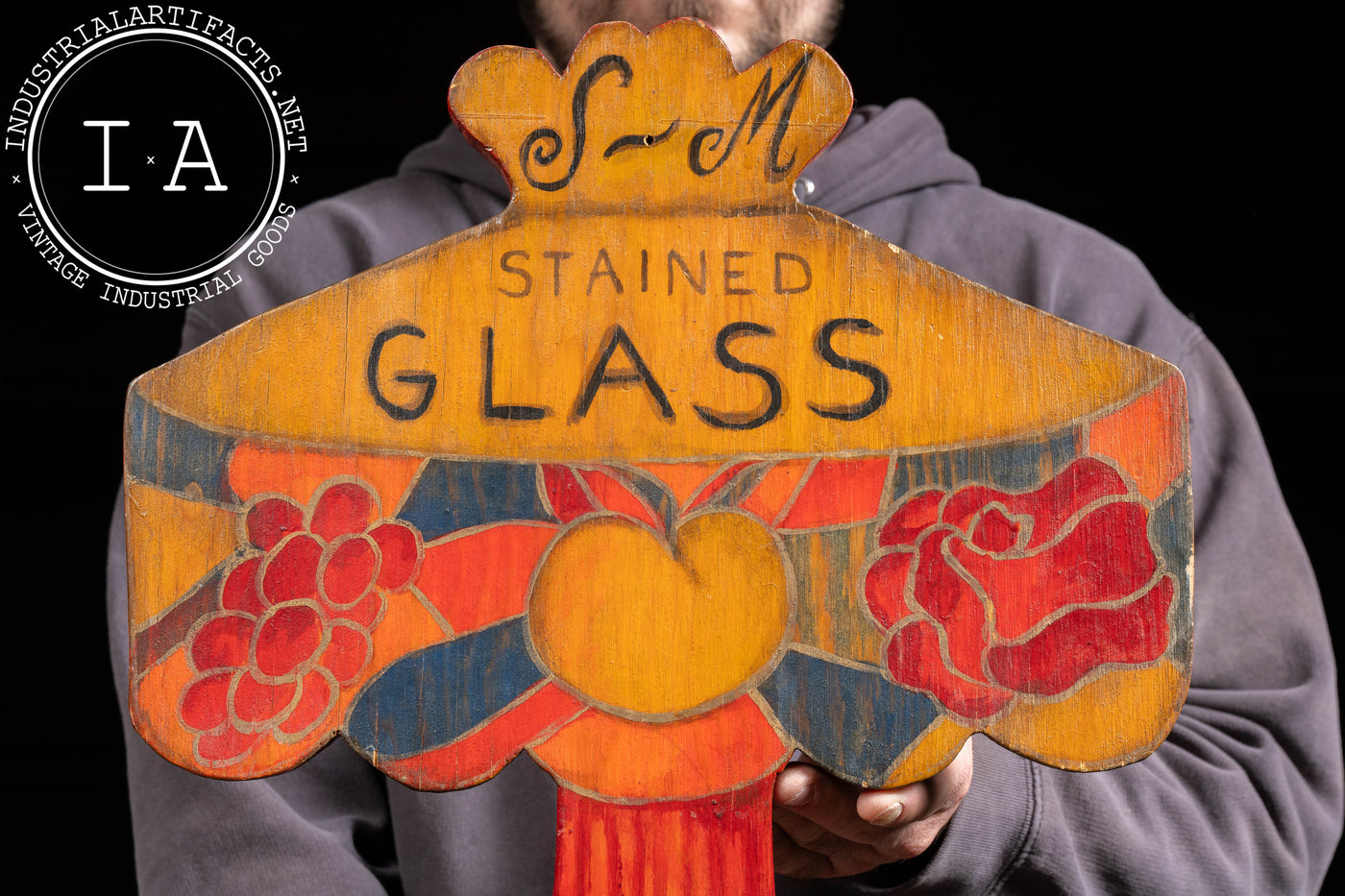 J-M Stained Glass Studio Painted Wooden Sign