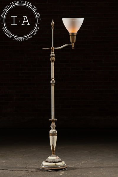Antique Bridge Arm Floor Lamp with Milk Glass Shade