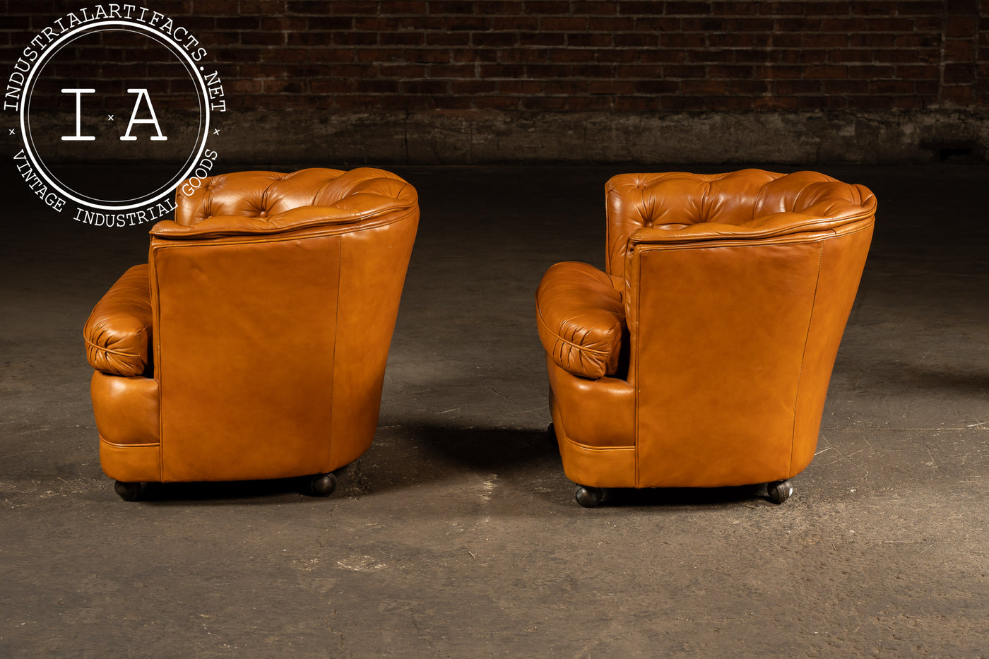 Pair of Tufted Barrel Back Leather Club Chairs by Classic Leather, Inc.