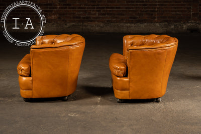 Pair of Tufted Barrel Back Leather Club Chairs by Classic Leather, Inc.