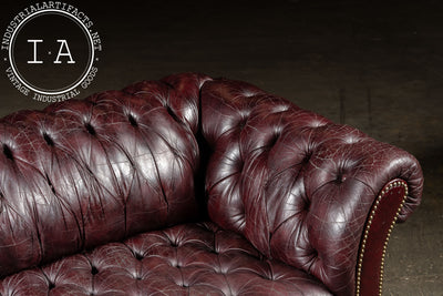 Deep Oxblood Leather Chesterfield Sofa with Nailhead Trim