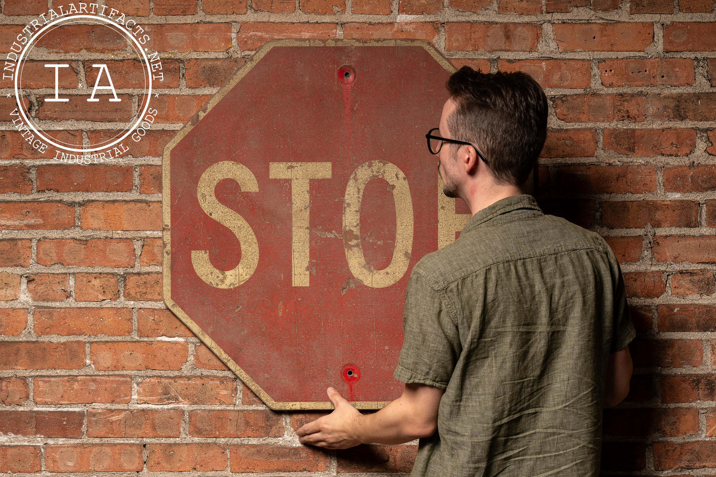 Vintage Reflective Wooden Stop Sign