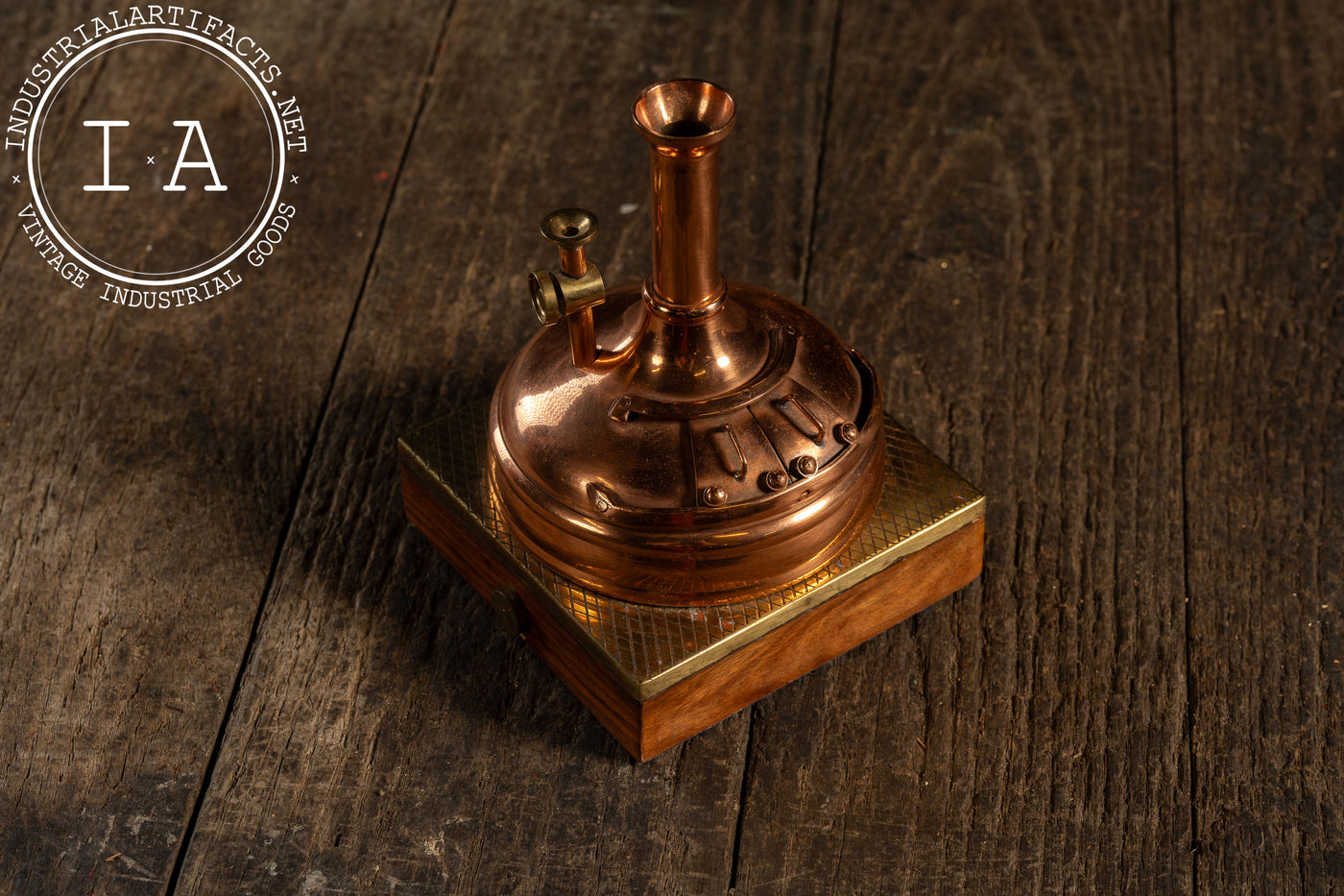 Miniature Copper Brewing Kettle Model on Wood Base