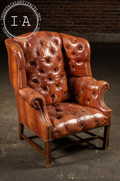 Tufted Vinyl Chesterfield Wingback Armchair in Brown