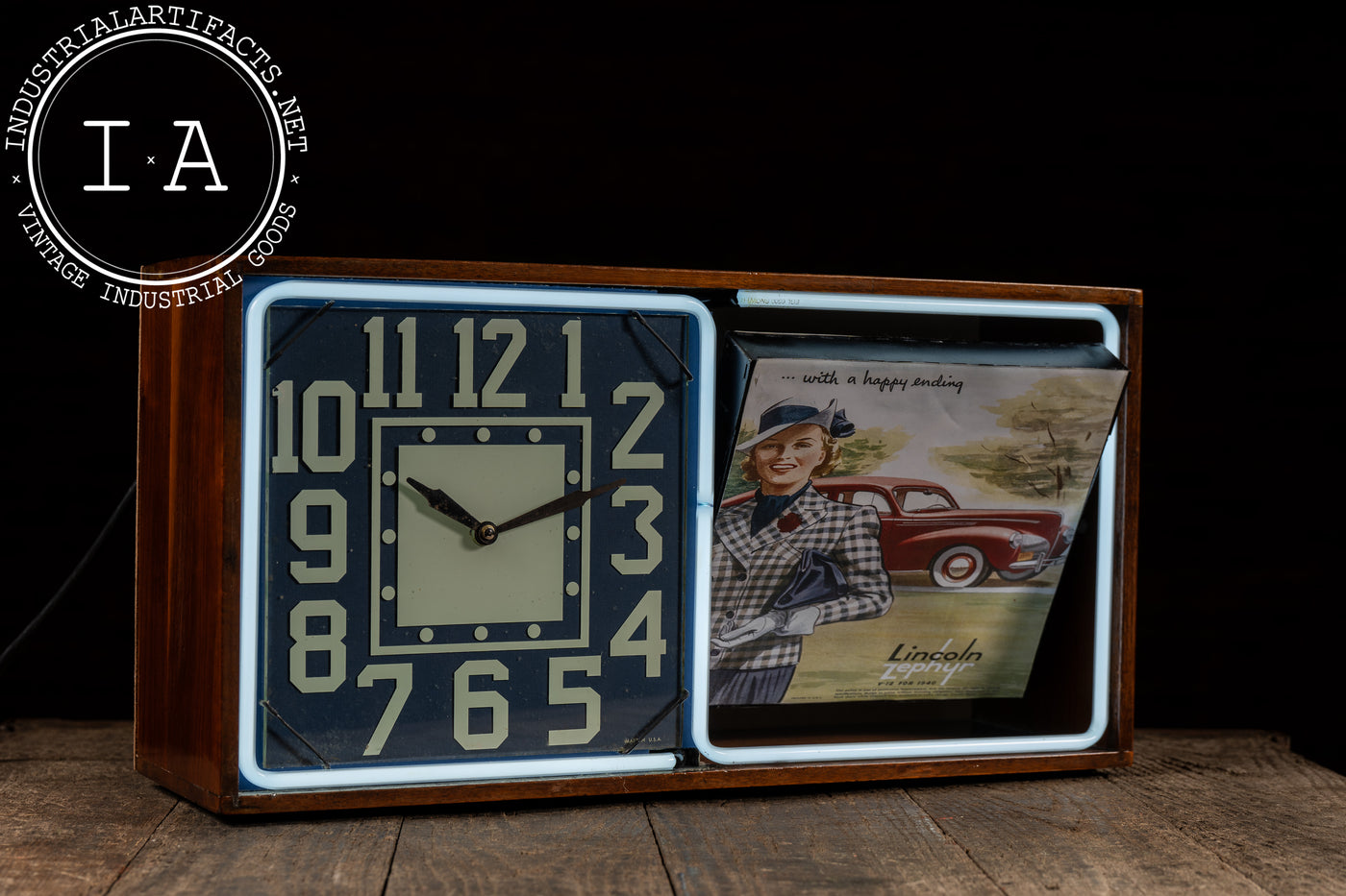 Vintage Neon Revolving Advertising Clock by Electric Ad Clock