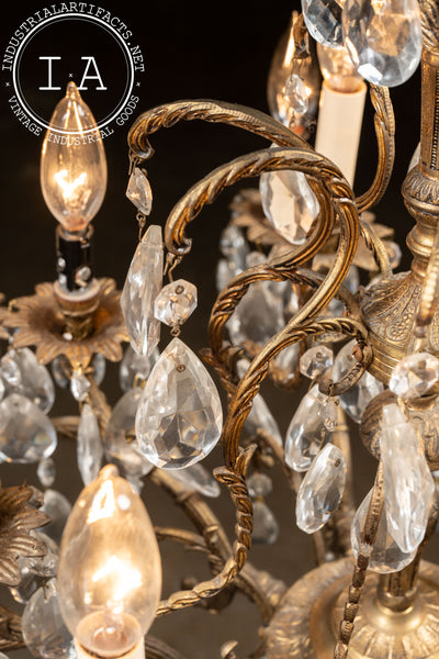 Antique Brass and Crystal Chandelier