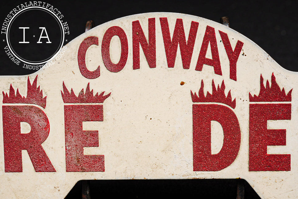 Vintage Conway Fire Dept. Reflective Steel Enamel License Plate Topper